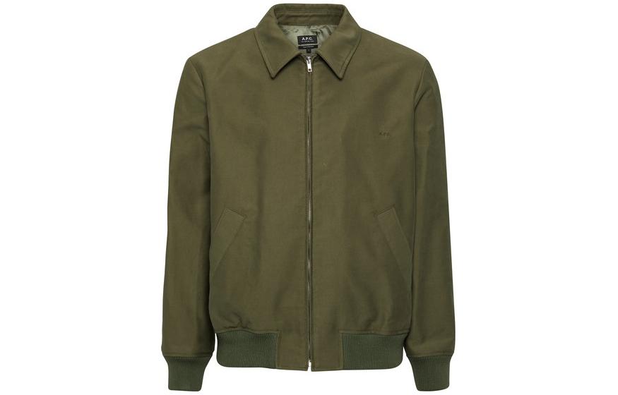 A.P.C. SS23 Solid Color Collared Jacket Green Mens COGFCH02835KAF
