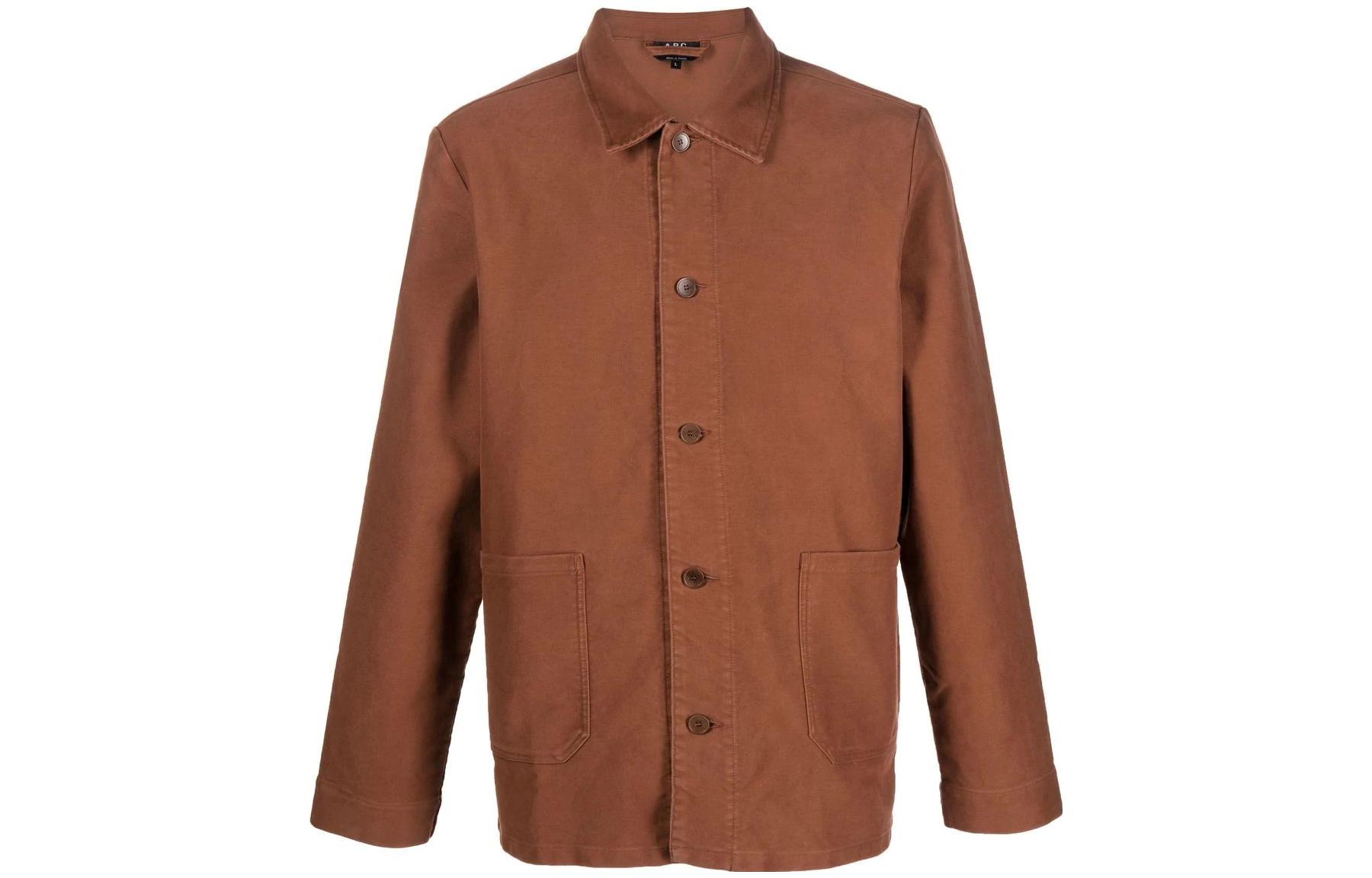 A.P.C. SS23 Solid Single-Breasted Collared Jacket Brown COFDAH03205