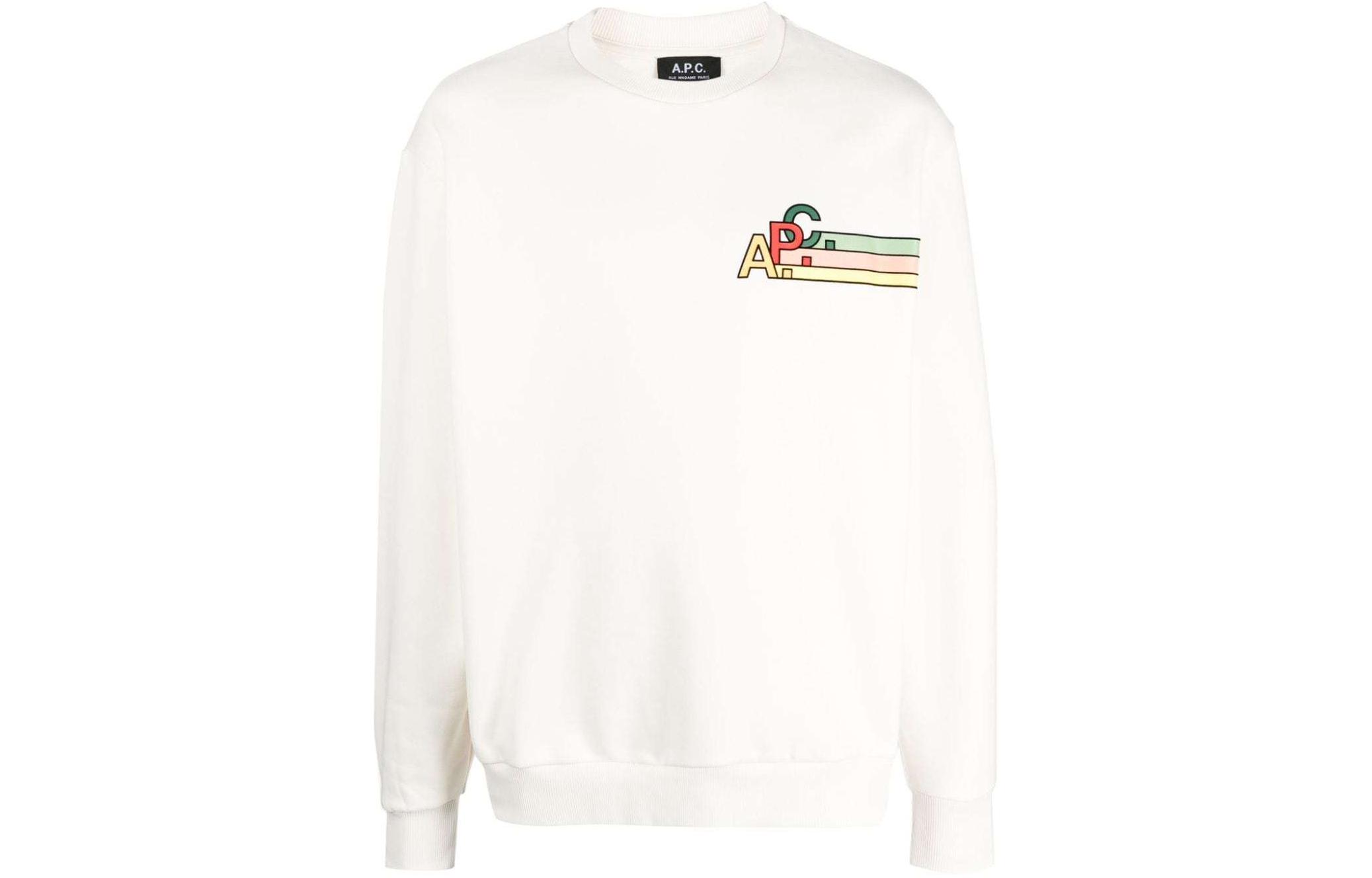 A.P.C. SS24 Logo Ribbed Crewneck Oversized Sweatshirt Beige Mens COGVGH27875-AAG