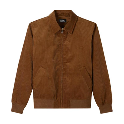 A.P.C. SS24 Minimalist Caramel Zip-Up Long-Sleeve Jacket for Men COESYH02706-CAB
