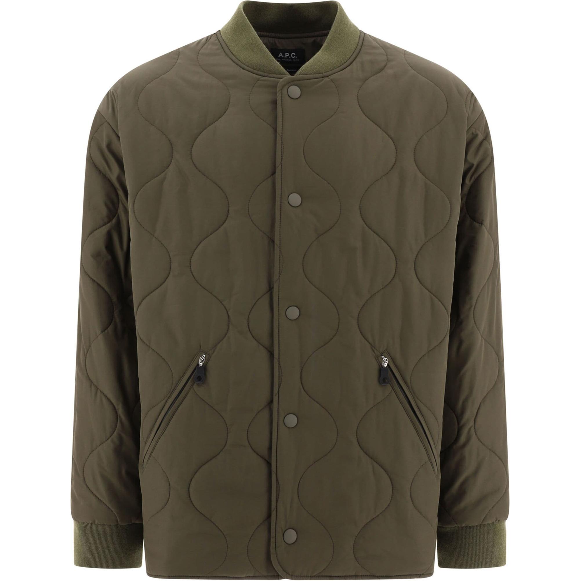 A.P.C. SS24 Olive Green Single-Breasted Ribbed Long-Sleeve Jacket for Men PSAJAH02946-GREEN