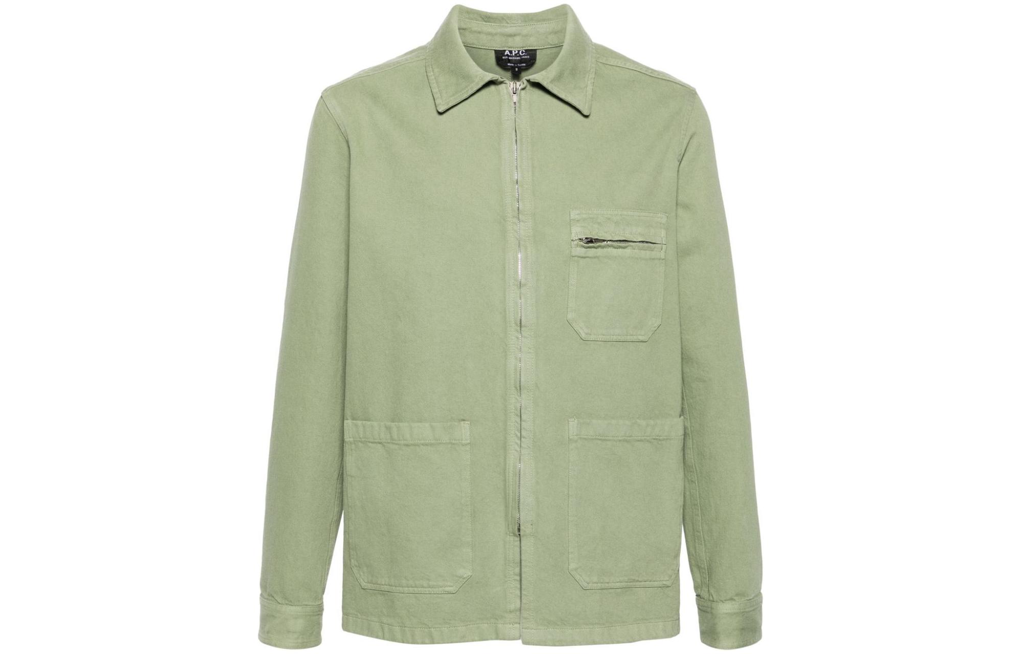 A.P.C. SS24 Olive Green Solid Zip-Up Collared Jacket COFCNH02911-GREEN