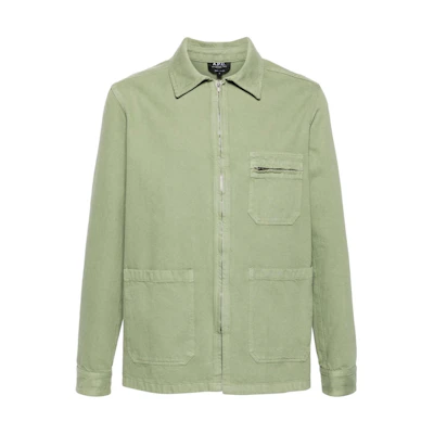 A.P.C. SS24 Olive Green Solid Zip-Up Collared Jacket COFCNH02911-GREEN