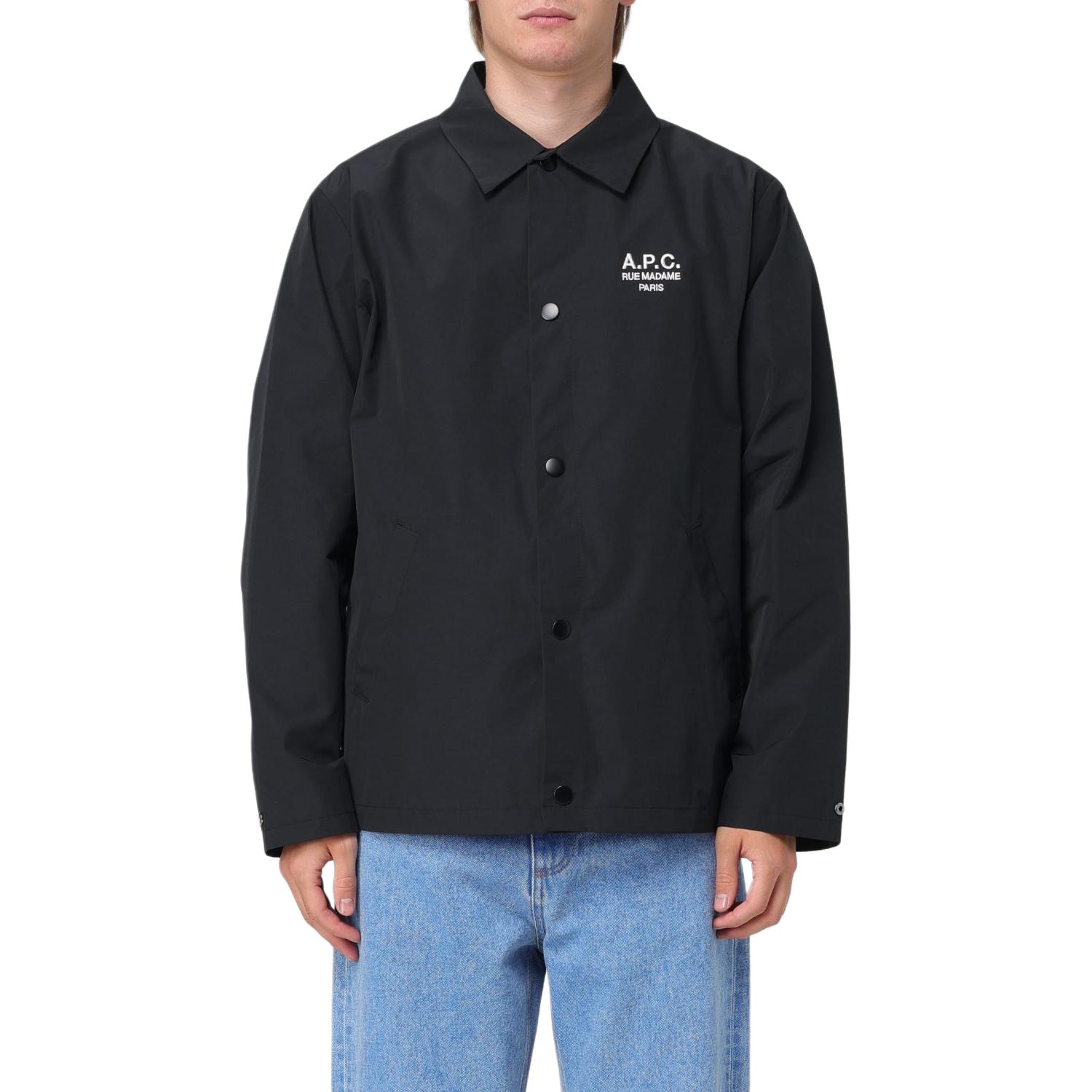 A.P.C. SS24 Slim Fit Black Jacket with Letter Collar and Button Closure PSAJBH02960-LZZ