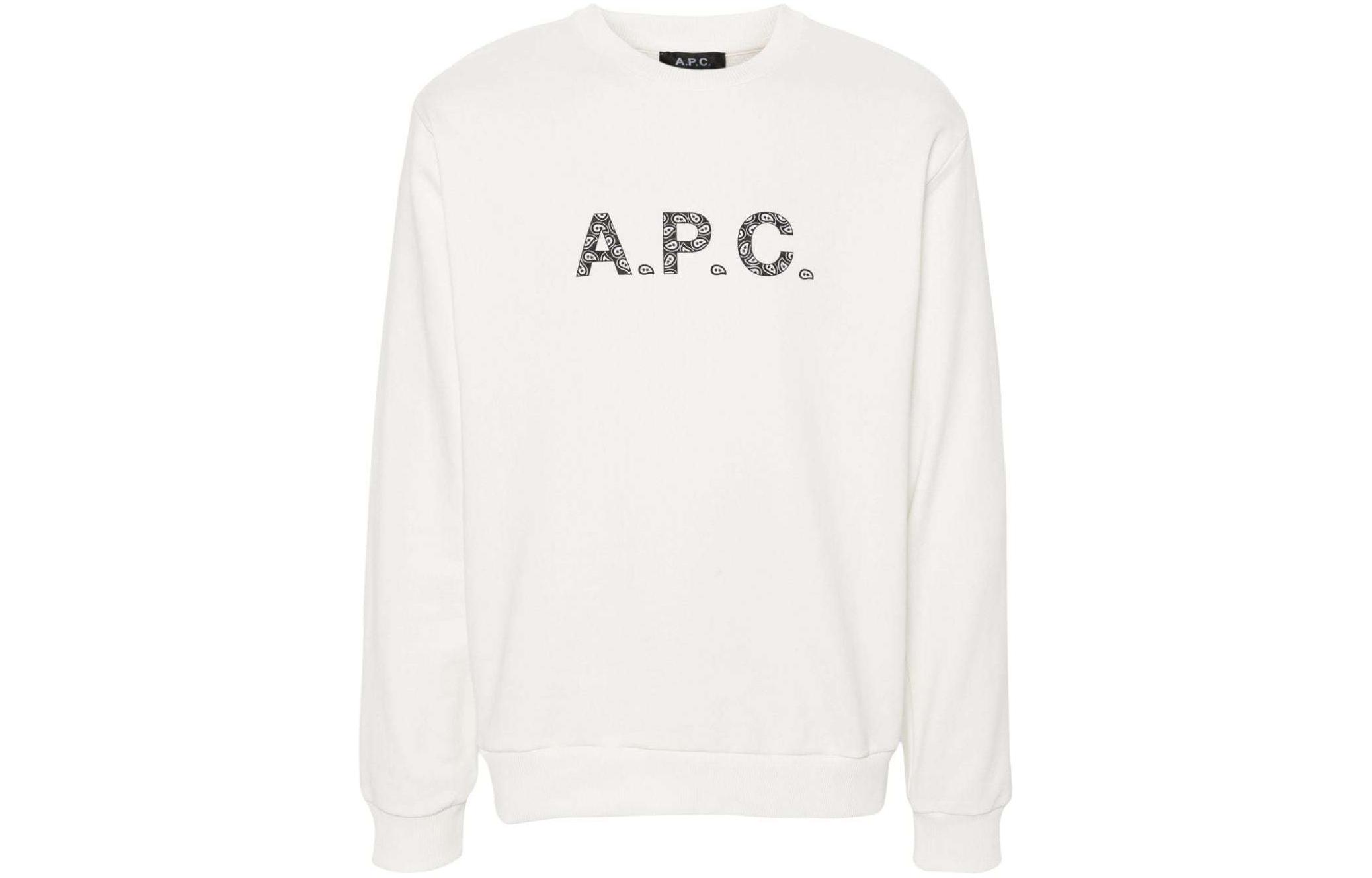 A.P.C. SS24 White Men’s Crewneck Sweatshirt with Logo Pattern Design COEIPH27886-WHITE