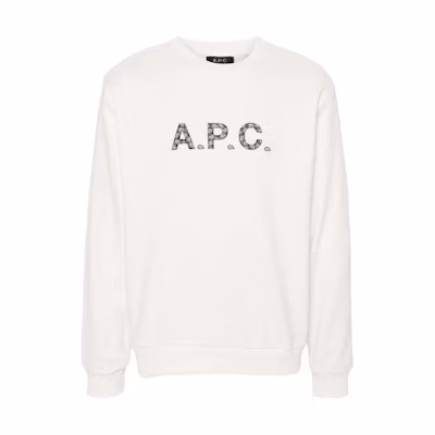 A.P.C. SS24 White Men’s Crewneck Sweatshirt with Logo Pattern Design COEIPH27886-WHITE
