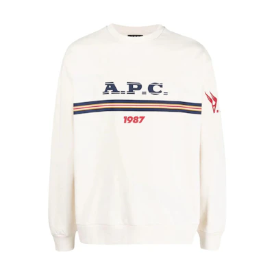 A.P.C. Striped Logo Print Crewneck Pullover Sweatshirt Men’s Light Beige COEIPH27837-AAD