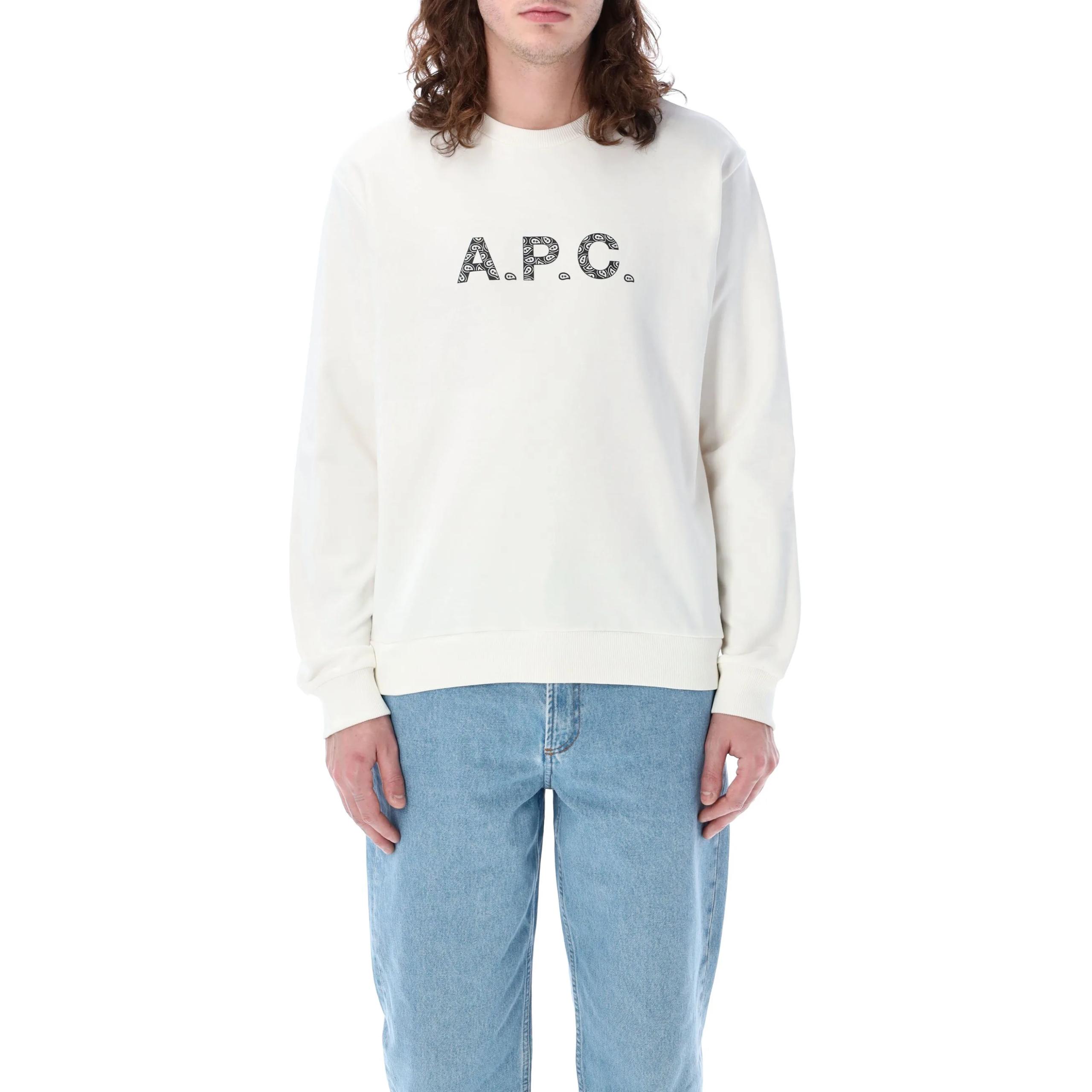 A.P.C. White Crewneck Letter Print Pullover Sweatshirt H27886COEIP-TAG