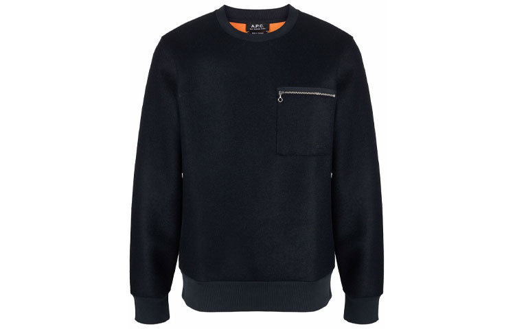 A.P.C. Zipper Pocket Crewneck Pullover Sweatshirt Blue - H27681PSAFU-IAK