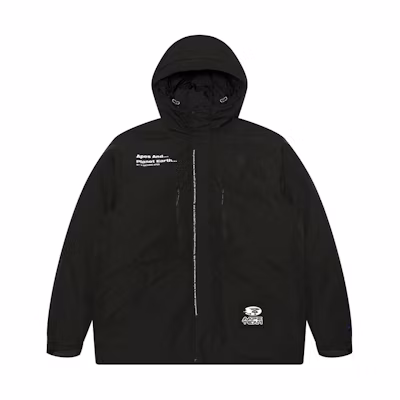 Aape Black Hooded Printed Long-Sleeve Down Jacket with Ape Logo. AAPDNM7605XXL