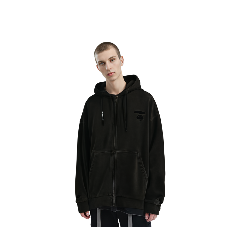 Shop AAPE 黑色字母印花长袖连帽卫衣. AAPSWMA397MXL