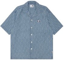 Aape Blue Denim Short Sleeve Shirt with Ape Face Embroidery. AAPSRM8493XXM Aape Blue Denim Short Sleeve Shirt with Ape Face Embroidery. AAPSRM8493XXM