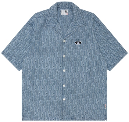 Aape 블루 데님 반팔 셔츠 - 원숭이 얼굴 자수 디자인. AAPSRM8493XXM Buy Aape 블루 데님 반팔 셔츠 - 원숭이 얼굴 자수 디자인. AAPSRM8493XXM