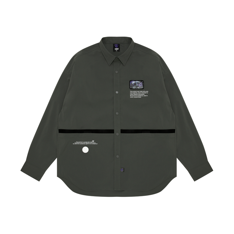 Order 아페 레터 프린트와 작은 로고 캐주얼 긴팔 셔츠. AAPSTM8441XXK