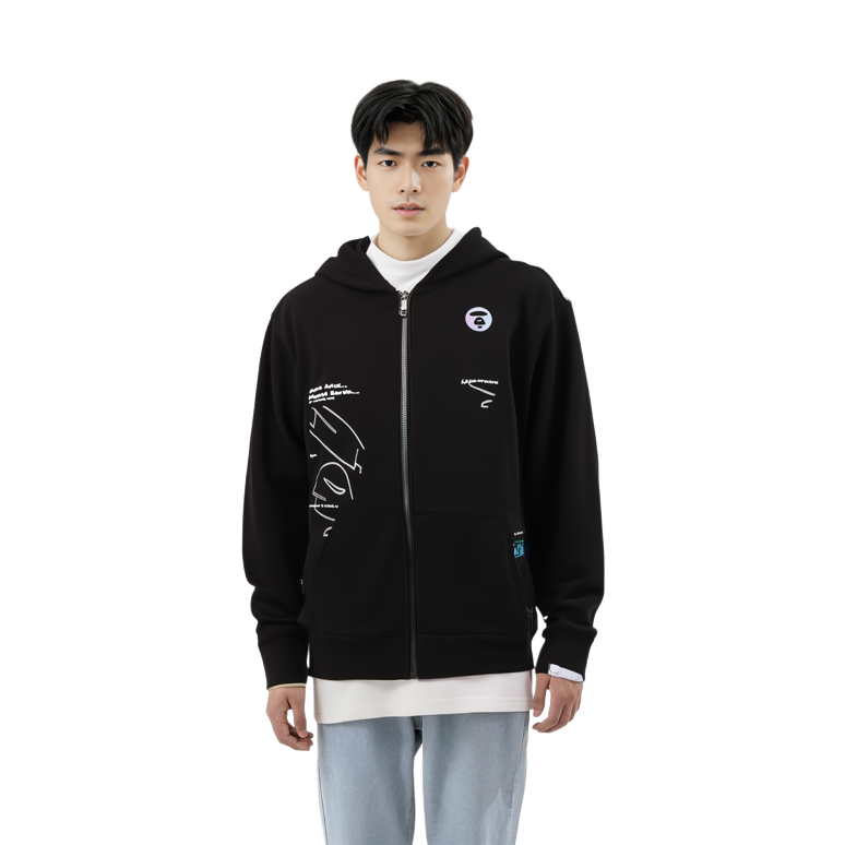 Shop AAPE 패션 캐주얼 집업 후드 롱슬리브 스웨트셔츠. AAPSWM3965XXJ-1