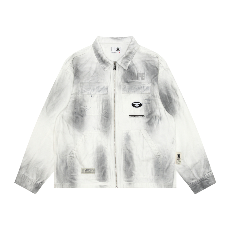 Order 에이프 그레이 자수 에이프 페이스 집업 캐주얼 자켓. AAPLJM7644XBM