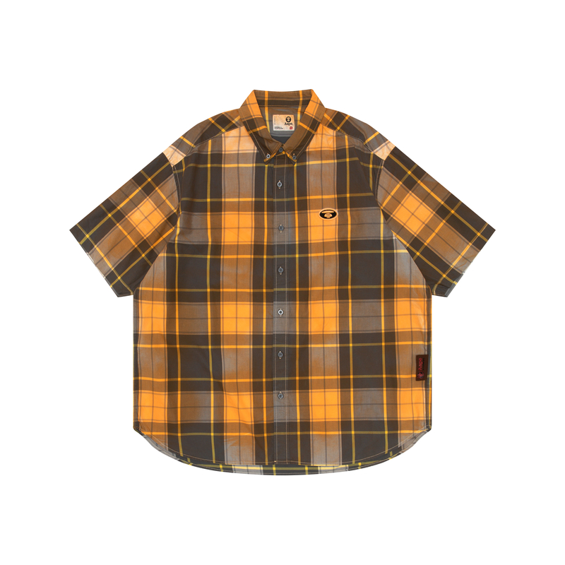 AAPE  Loose Fit Checkered Short-Sleeve Shirt with Stand Collar. AAPSRM8484XXM