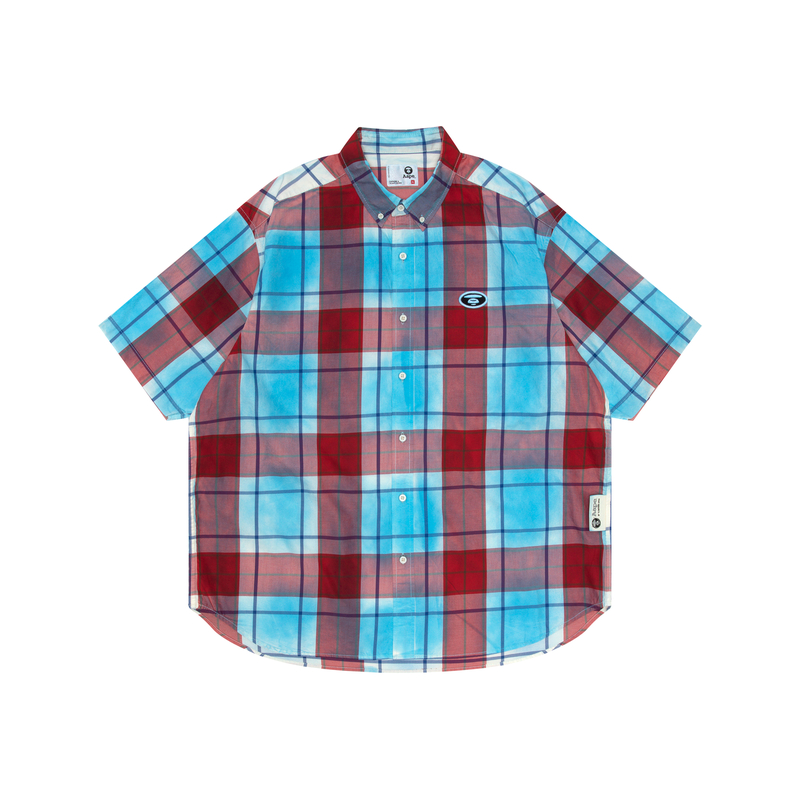 Order AAPE 루즈핏 체크 반팔 셔츠 스탠드 칼라. AAPSRM8484XXM