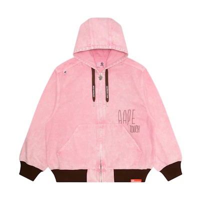 Aape Pink Varsity Letter Embroidered Zip-Up Hoodie Jacket. AAPLJM7646XAM
