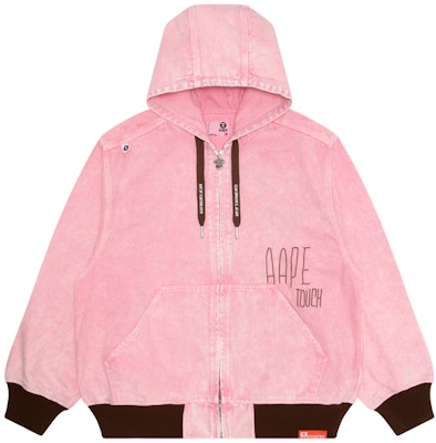 Aape 핑크 바시티 레터 자수 집업 후드 재킷. AAPLJM7646XAM Order Aape 핑크 바시티 레터 자수 집업 후드 재킷. AAPLJM7646XAM