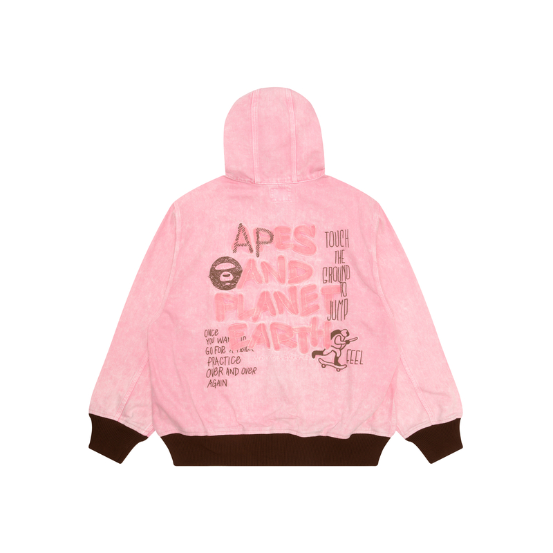 Lookbook Aape 핑크 바시티 레터 자수 집업 후드 재킷. AAPLJM7646XAM
