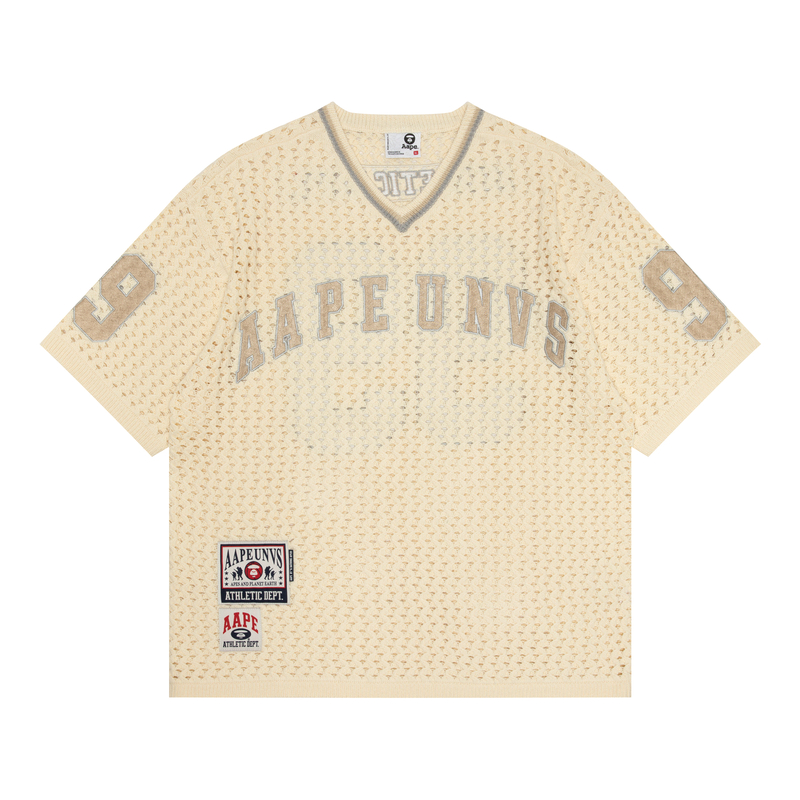 Aape  V-Neck Pullover Short-Sleeve Knit Shirt Beige Brown AAPKNMB304XXM