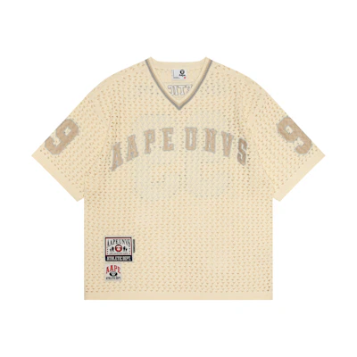Aape V-Neck Pullover Short-Sleeve Knit Shirt Beige Brown AAPKNMB304XXM
