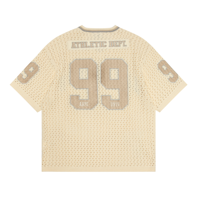 Lookbook 아페이프 V넥 풀오버 반팔 니트 셔츠 베이지 브라운 AAPKNMB304XXM