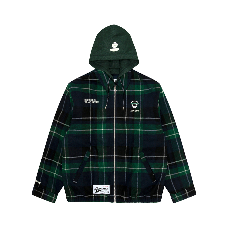 Order AAPE 에이프 페이스 배지 체크 벨벳 자수 로고 후디. AAPJKM7628XXL