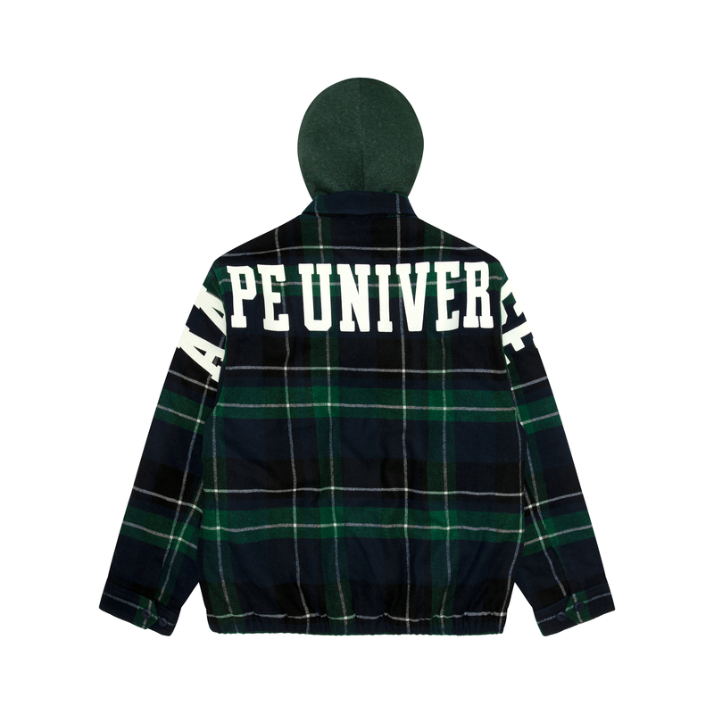 Lookbook AAPE 에이프 페이스 배지 체크 벨벳 자수 로고 후디. AAPJKM7628XXL