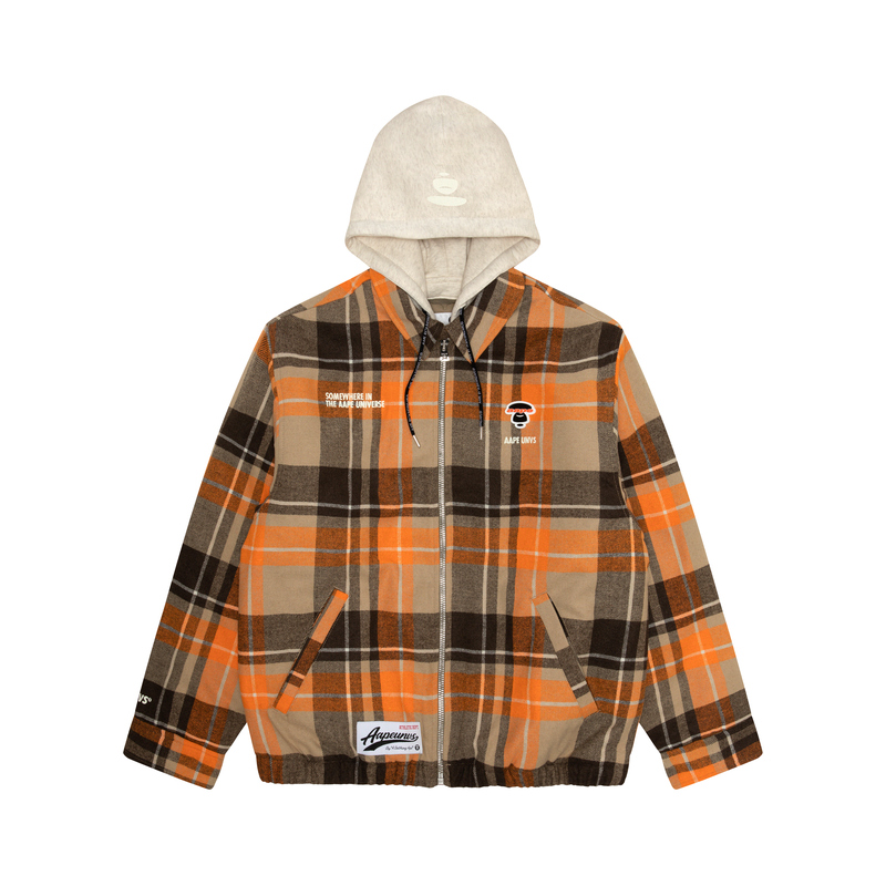 Shop AAPE 에이프 페이스 배지 체크 벨벳 자수 로고 후디. AAPJKM7628XXL