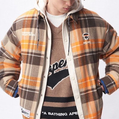 AAPE 에이프 페이스 배지 체크 벨벳 자수 로고 후디. AAPJKM7628XXL Details for AAPE 에이프 페이스 배지 체크 벨벳 자수 로고 후디. AAPJKM7628XXL