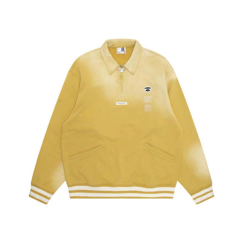 AAPE Ape Face Embroidered Half-Zip Pullover Sweatshirt Yellow (). AAPSWMB300XXM
