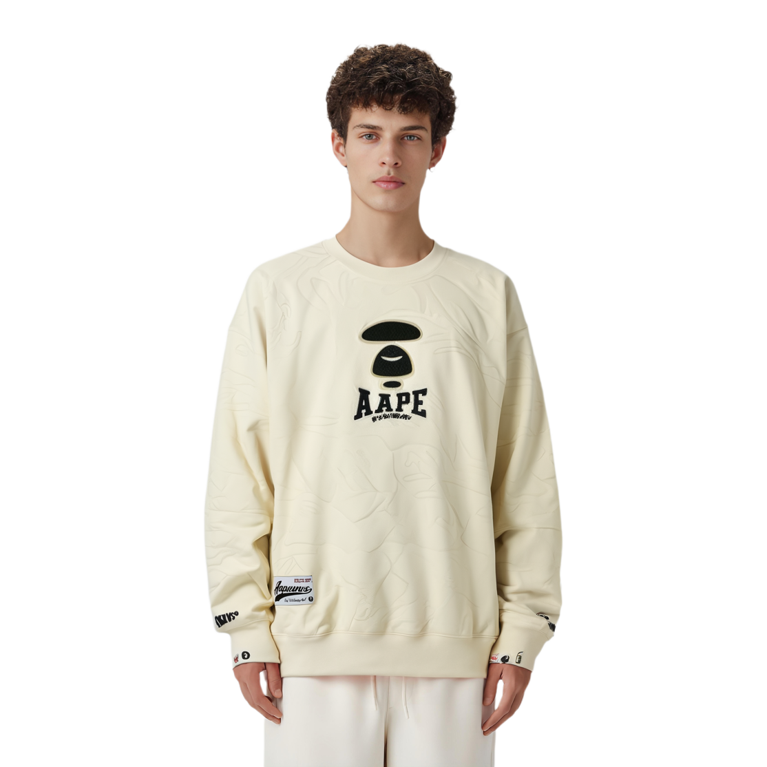 Shop AAPE Ape Face Graphic Crewneck Sweatshirt Casual Wear AAPSWMB385XXN