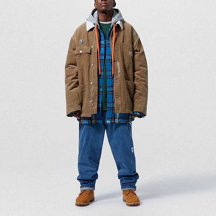 Details for AAPE 에이프 페이스 로고 체크 컬러블록 후드 재킷 긴팔 AAPJKM7397XXF