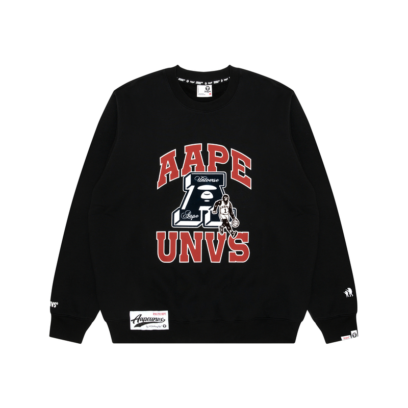 AAPE Ape Graphic Print Black Crewneck Long Sleeve Sweatshirt Loose Fit AAPSWMA352XXL