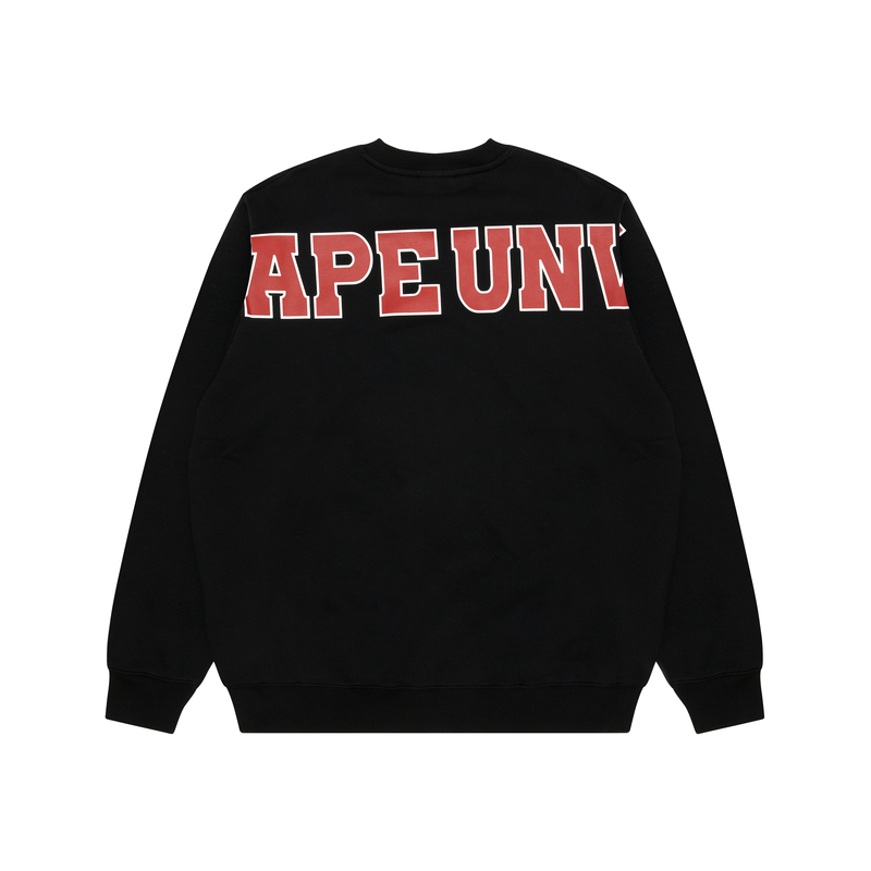 Lookbook AAPE Ape Graphic Print Black Crewneck Long Sleeve Sweatshirt Loose Fit AAPSWMA352XXL