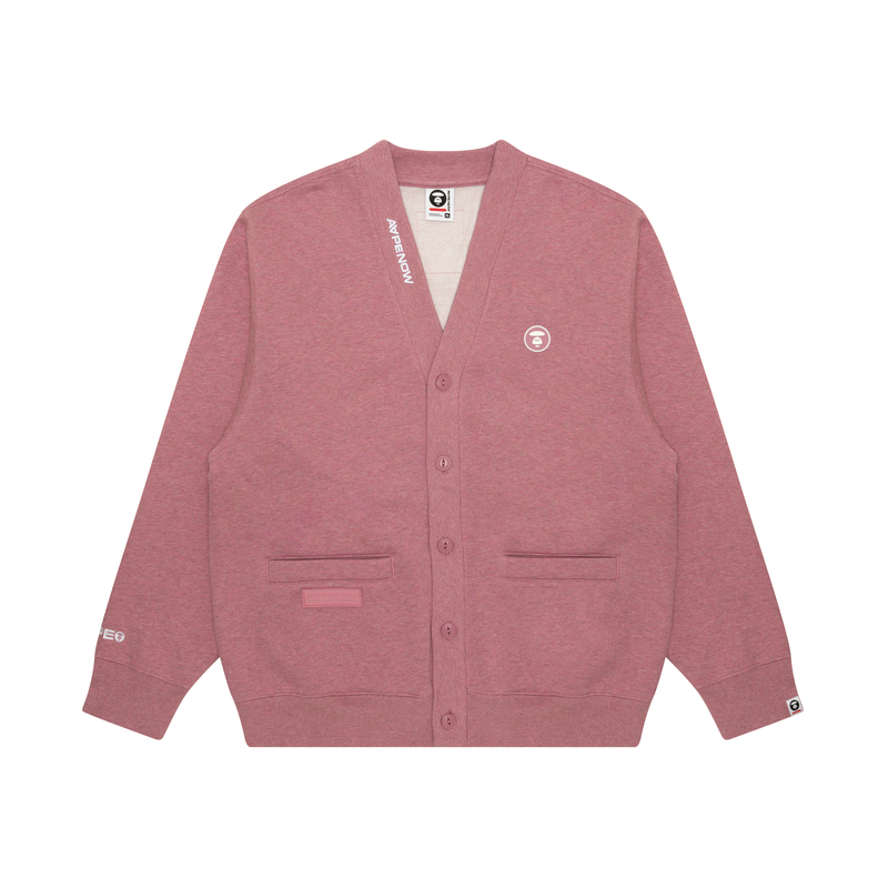 AAPE Ape Logo Embroidery Casual V-Neck Cardigan Fleece Sweatshirt Pink Men AAPSWMB329XBN