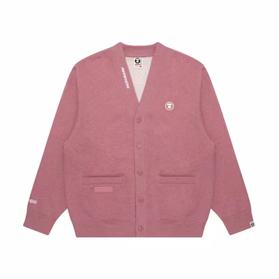 AAPE Ape Logo Embroidery Casual V-Neck Cardigan Fleece Sweatshirt Pink Men AAPSWMB329XBN