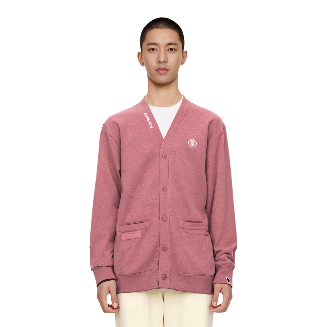 AAPE Ape Logo Embroidery Casual V-Neck Cardigan Fleece Sweatshirt Pink Men AAPSWMB329XBN 圖 4