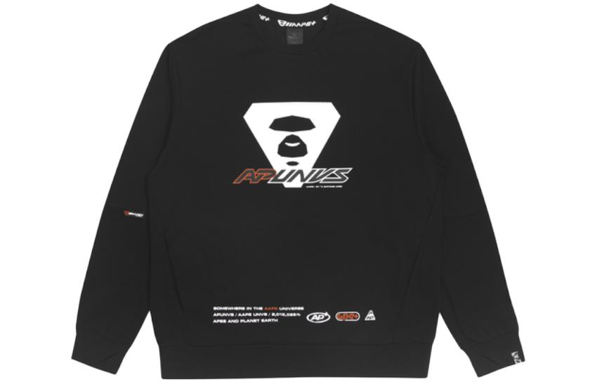 AAPE Ape Logo Letter Print Crewneck Sweatshirt Black for Men AAPSWM3867XXH