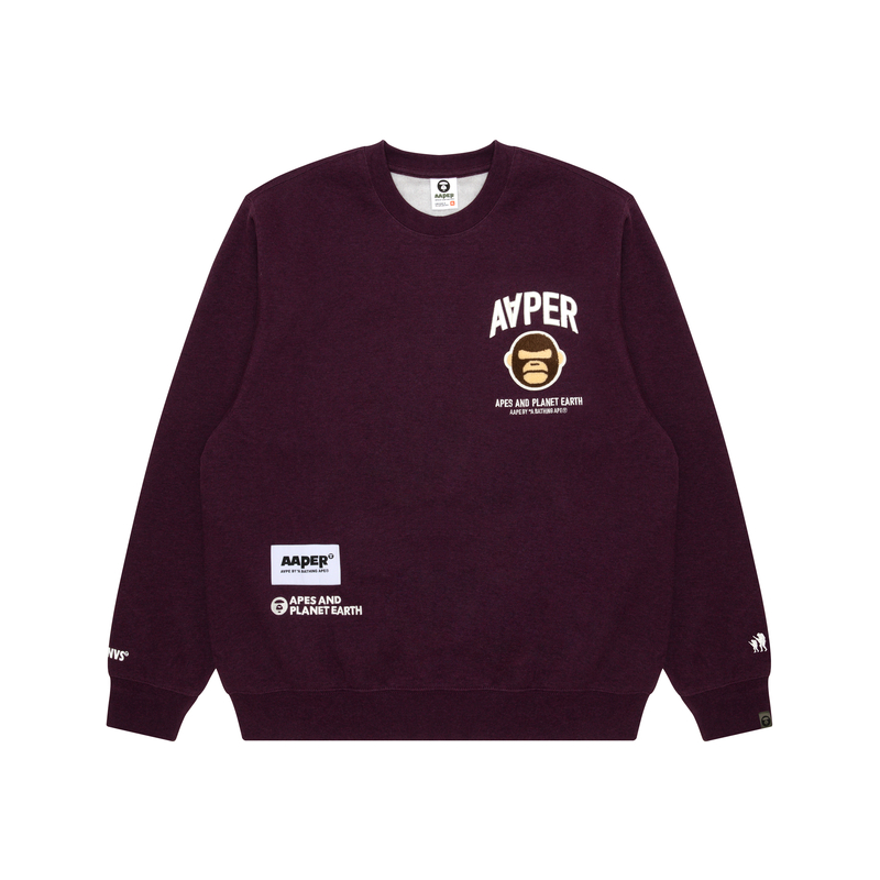 AAPE Ape Logo Loose Fit Crewneck Sweatshirt Red - AAPSWMA344XAL