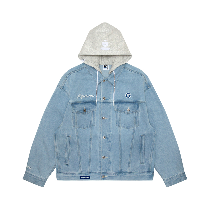 Aape Ape Logo Patch Denim Jacket with Detachable Hood for Men. AAPLJM7641XXM