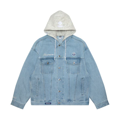 Aape Ape Logo Patch Denim Jacket with Detachable Hood for Men. AAPLJM7641XXM