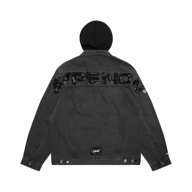 Lookbook 아페 로고 패치 탈부착 후드 남성 데님 재킷. AAPLJM7641XXM