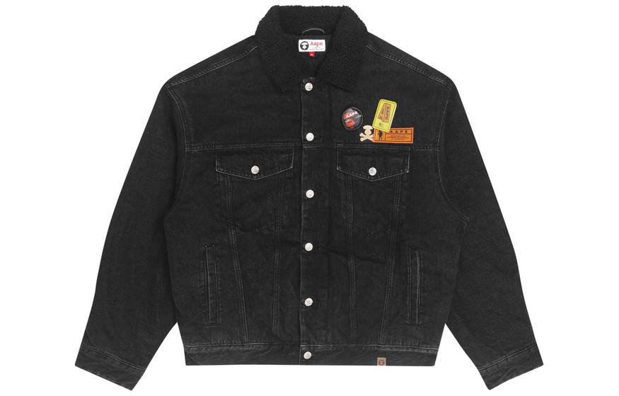 AAPE Ape Logo Patch Lettering Fleece Collar Jacket - Black AAPJKM7460XXH