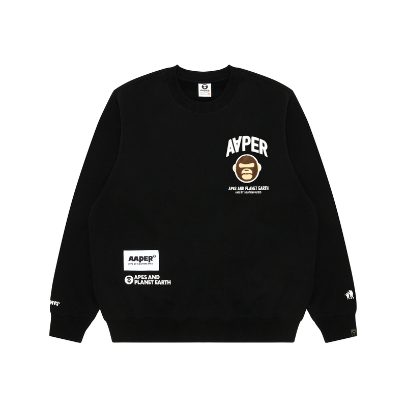 AAPE Ape Logo Print Crewneck Long Sleeve Sweatshirt Black AAPSWMA344XXL