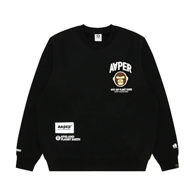 AAPE Ape Logo Print Crewneck Long Sleeve Sweatshirt Black AAPSWMA344XXL