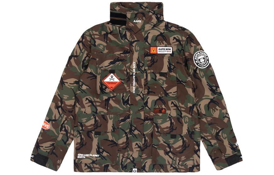 AAPE Army Green Military Jacket with Ape Logo and Letter Print for Men AAPJKM7316XAD