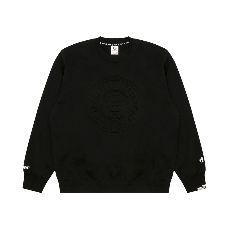 AAPE Black Crewneck Sweatshirt with Ape Face and Letter Print Design AAPSWMB338XXN